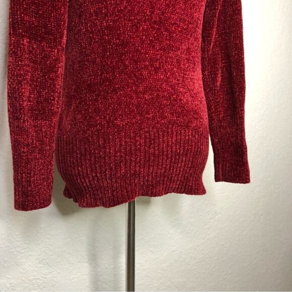 WHBM dark red velour chenille knit cowl neck off shoulder sweater Medium Petite - Picture 10 of 14